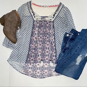 Boho Blouse with Tie Strings